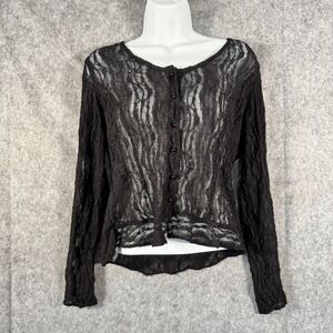 Vtg MSK Black Lace Button Down Shirt Goth Witchy Whimsigoth Fairygrunge Y2K Sz M
